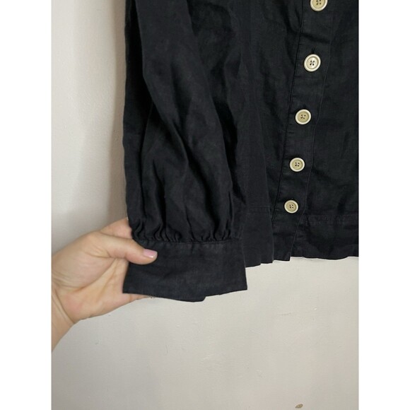 J Crew Square Neck Button Up Linen Top Womens Medium Black Puff Sleeve Blouse - Picture 3 of 6